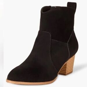 Amazon Essentials Black Faux Suede Ankle Boots Block Wooden Heel Western 9.5